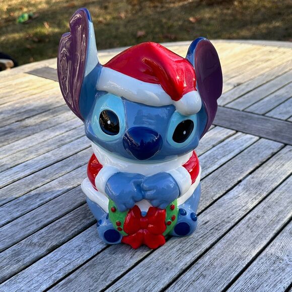 DISNEY Lilo & Stitch Christmas Wreath Cookie Jar or Candy Container Holiday NEW - Picture 1 of 12